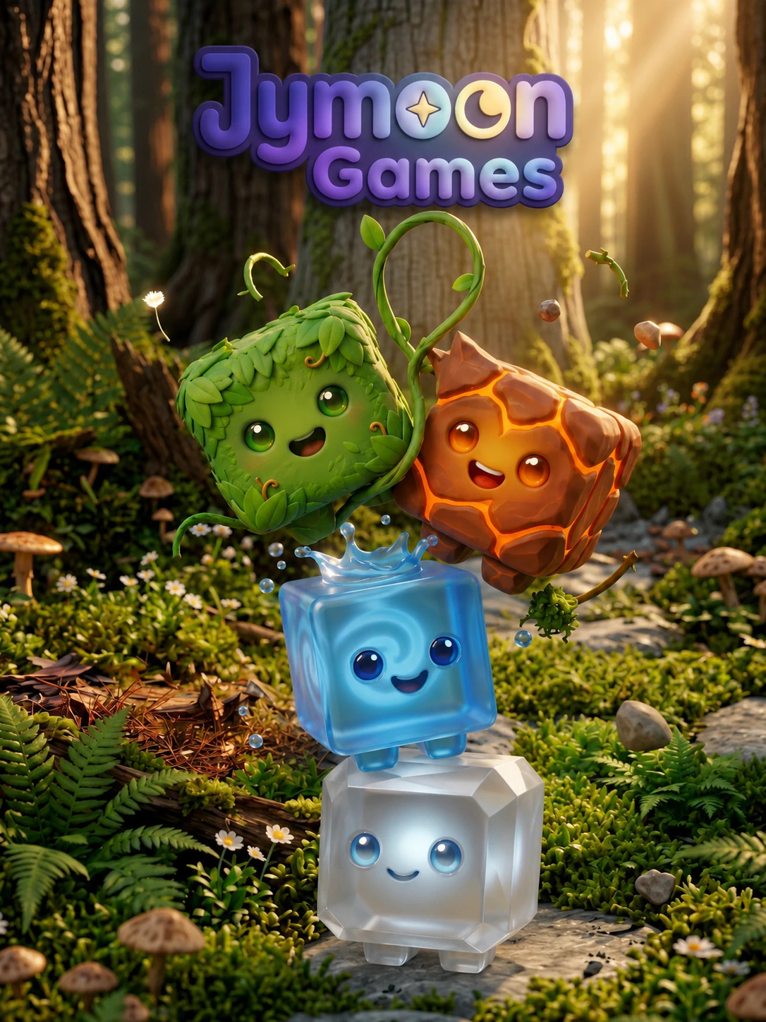 Jymoon Games characters on a dark purple cosmic background